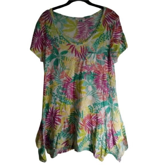 Fresh Produce Tops - Fresh Produce Top Tropical Tunic Sz XL Bright Multicolor Floral Cotton USA
